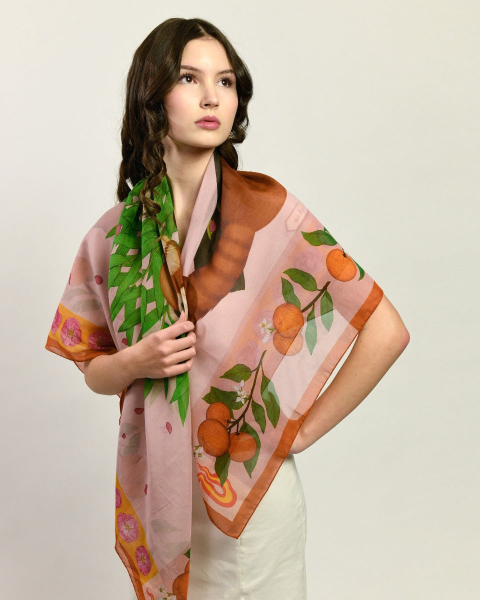 Red Pandas Citrus Blush Luxury Cotton Silk Scarf