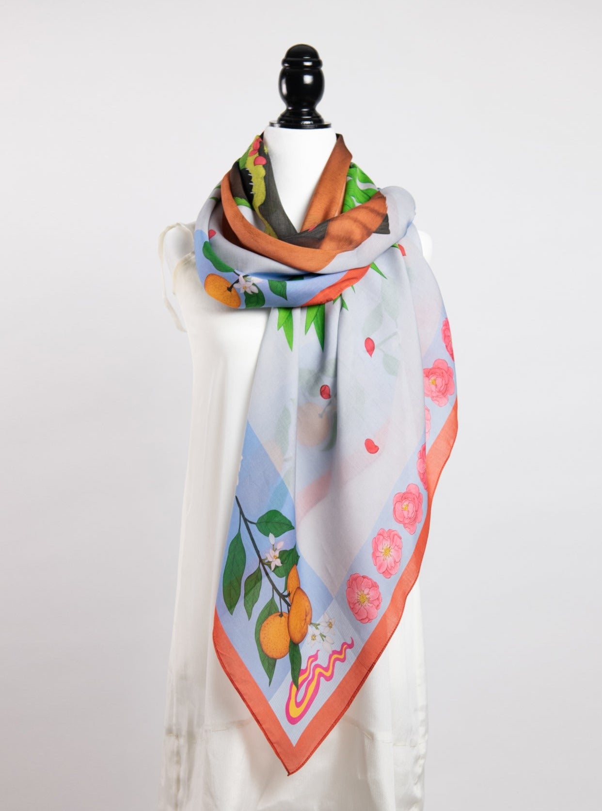 Red Pandas Citrus Terracotta Luxury Art Scarf