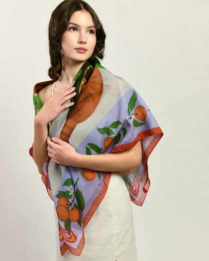 Red Pandas Citrus Terracotta Luxury Art Scarf