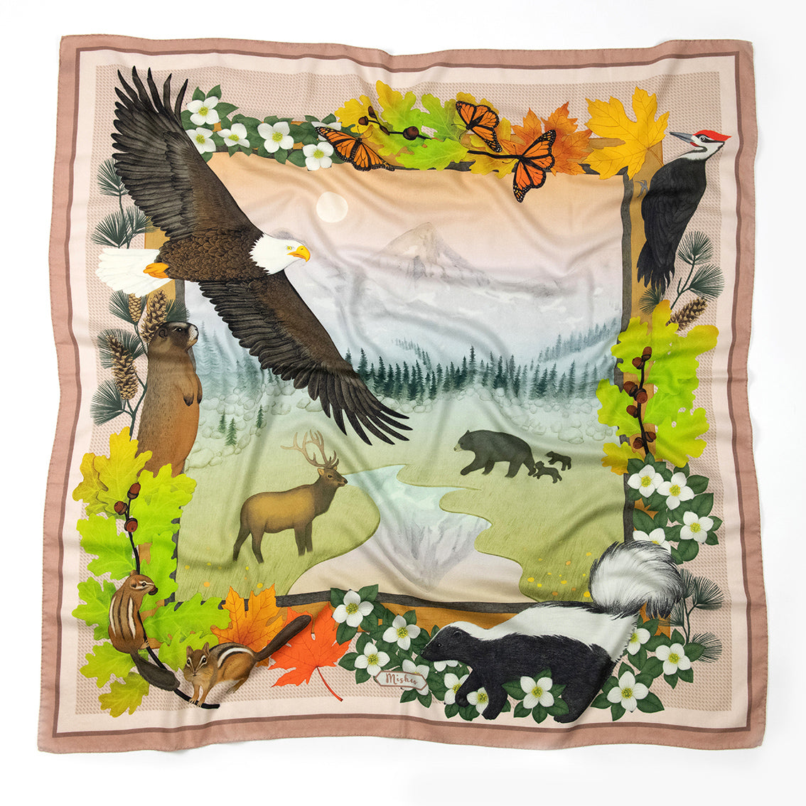 Wildlife of Pacific Northwest Blush Wool Silk Scarf