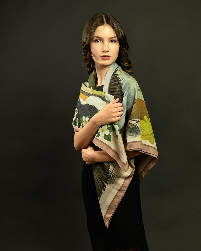 Wildlife of Pacific Northwest Blush Wool Silk Scarf