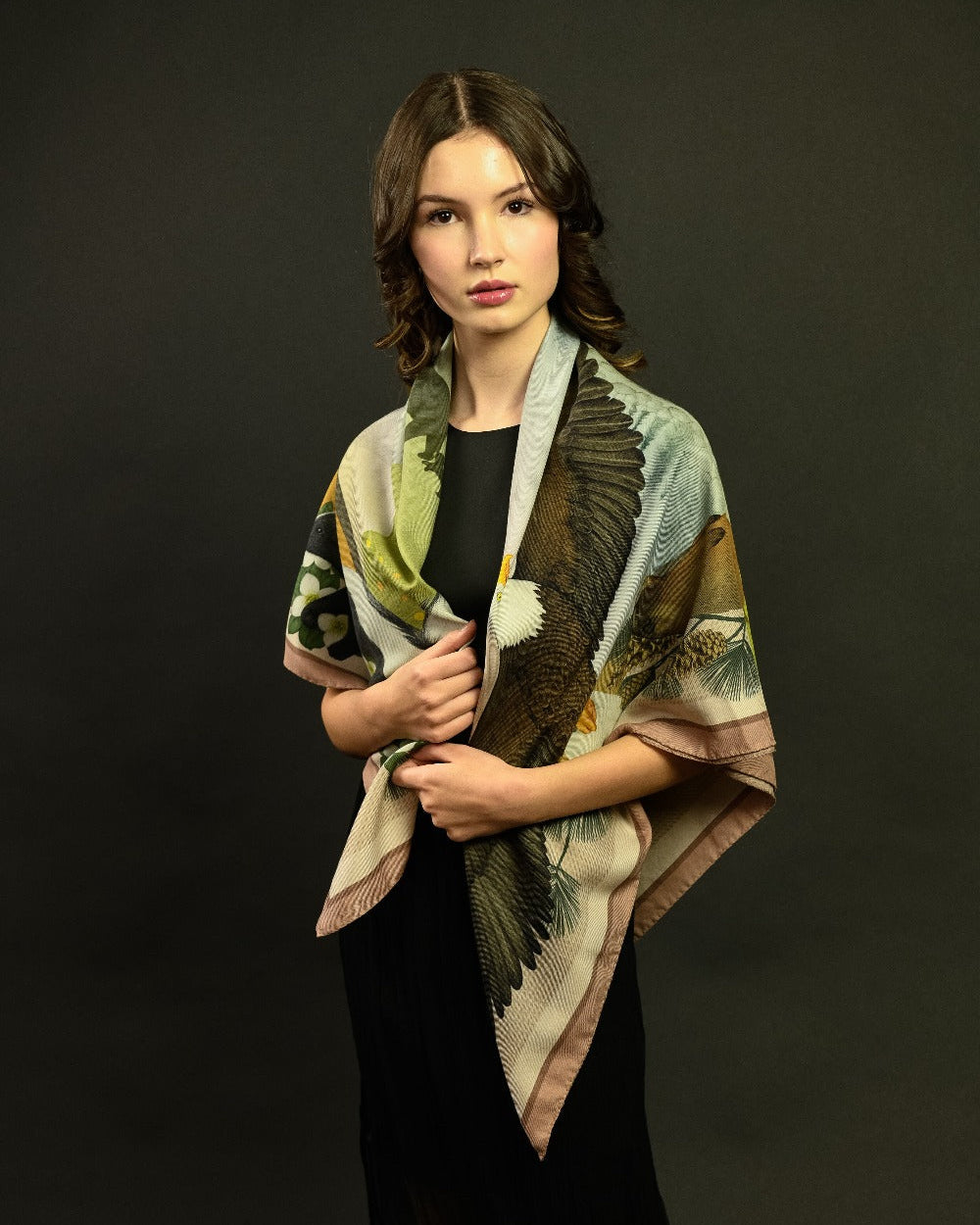 Wildlife of Pacific Northwest Blush Wool Silk Scarf