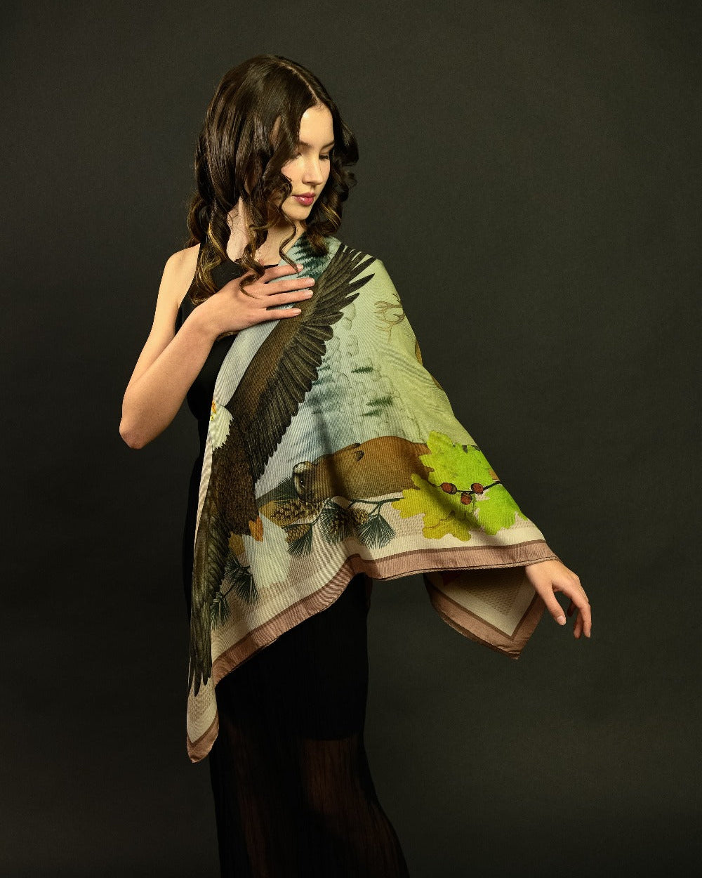 Wildlife of Pacific Northwest Blush Wool Silk Scarf