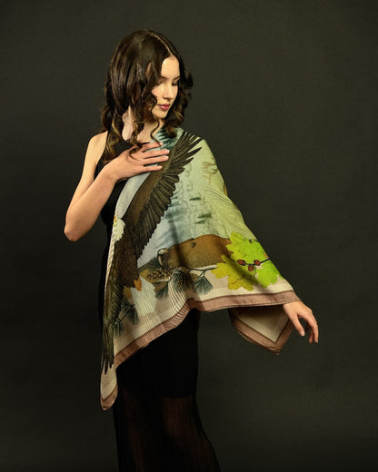 Wildlife of Pacific Northwest Blush Wool Silk Scarf