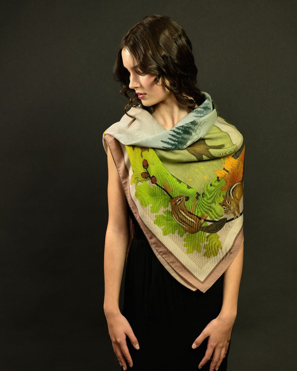 Wildlife of Pacific Northwest Blush Wool Silk Scarf