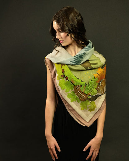Wildlife of Pacific Northwest Blush Wool Silk Scarf