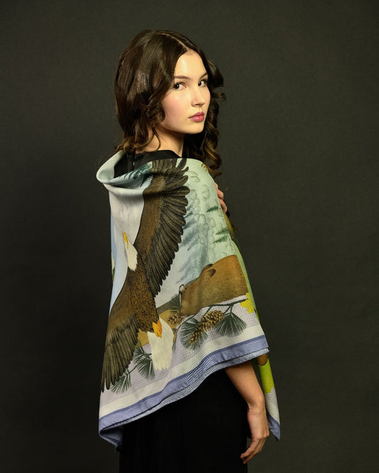 Wildlife of Pacific Northwest Lake Wool Silk Scarf