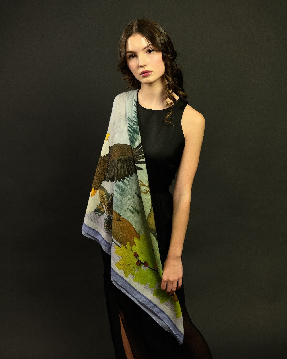 Wildlife of Pacific Northwest Lake Wool Silk Scarf