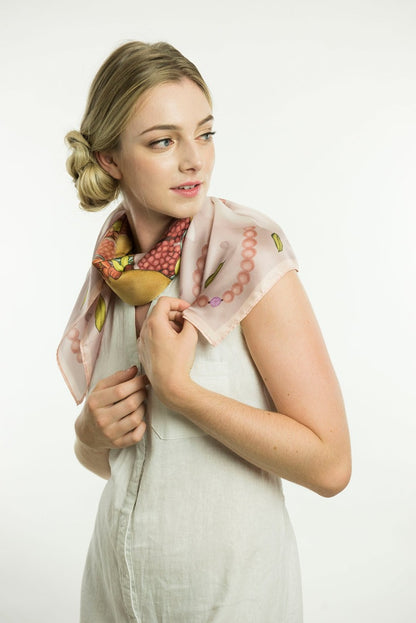 Rabbits and Pomegranate Silk Scarf 90cm